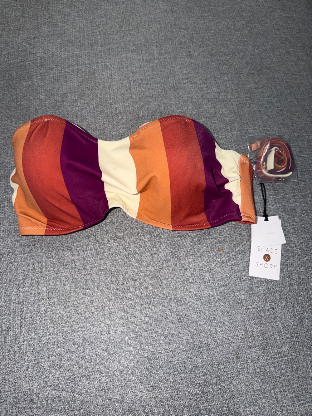 NWT Shade & Shore Bandeau Bikini Top - Plum, Rust, Orange, Cream-34C